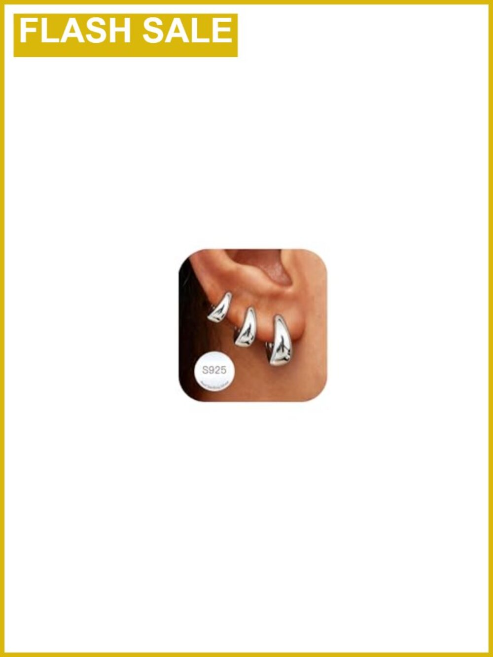 3 Pairs 925 Sterling Silver Huggie Hoop Earrings 14K Gold Plated Hypoallergenic